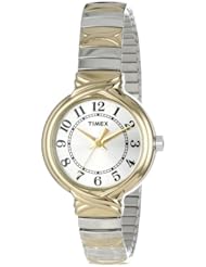Timex Womens T2N9799J Elevated Classics Dress Silver-Tone and White Sunray Dial Two-Tone Expansion Band Watch