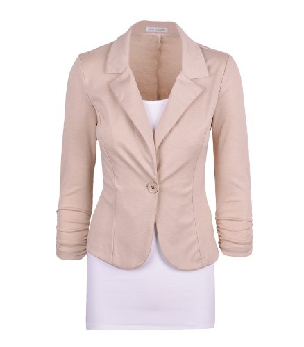 Auliné Collection Women's Casual Work Solid Candy Color Blazer Beige 2X