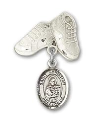 Sterling Silver Baby Badge with St. Christian Demosthenes Charm and Baby Boots Pin