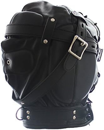 Epltion Fetish Sexy Fashion Faux Leather Full Face Nose Holes Breath Hood Mask for Role Play