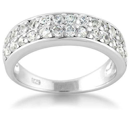 Chuvora 925 Sterling Silver Cubic Zirconia CZ 2 Rows Eternity Band Ring for Women size 6