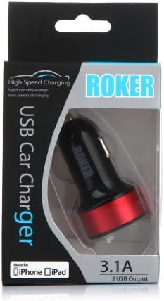 Certified By Apple - Lifetime Warranty - Dual USB Ports 3.1A Portable USB Car Charger for iPhone 6S 6 Plus 5 5S 5C 4 4S,iPad 4 3 2,iPad mini,iPad air (Lightning Cable/Adapter Not Included) Battery Power Supply for All Apple Device - Premium MFI Quality (Black+Red)