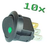 10PC New 16A 12V Round Rocker Toggle Switch Green LED SPST For All 