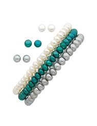 White, Grey and Teal Pearl Bracelet and Earring Set