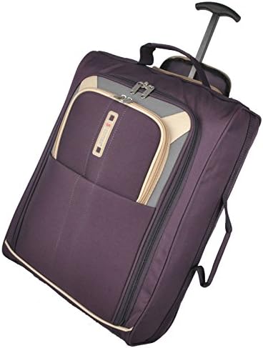Frenzy/5Cities 55cm/50cm Lightweight Trolley Hand Luggage Bag - Approved Ryanair & Easyjet 2 Wheel Cabin Carry On Board Baggage. 33/42L Travel Suitcase Bag with Padlock. (50CM, Plum 612)