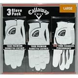 Callaway Golf 3 Glove Pack: 2 Tour Premium Cabretta Leather and 1 Synthetic Leather Glove with Glove Saver Pouch - Large
