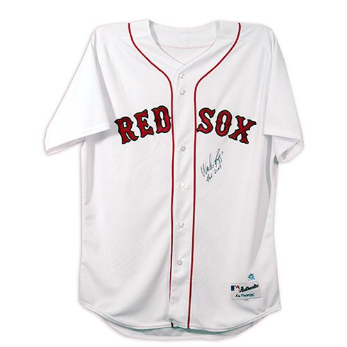 Mounted Memories Boston Red Sox Wade Boggs Autographed White Jersey with HOF 2005 Inscription