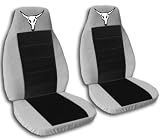 1996 Ford F150 bench seat covers. A two piece bench seat cover for top and bottom. Silver, black seat covers with a cow skull.