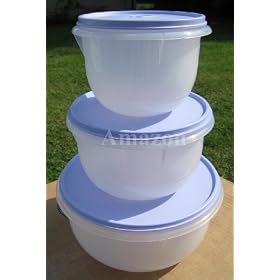 Tupperware 3pc Mixing Bowl Set True Blue Seals by Tupperware
