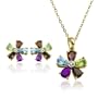Yellow Gold Plated Sterling Silver Multi-Gemstone Flower Earrings and Pendant Set, 18"