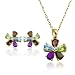 Yellow Gold Plated Sterling Silver Multi-Gemstone Flower Earrings and Pendant Set, 18"