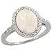 14 Karat Weissgold Steinen Ring, mit 0.04 Karat Brilliantschliff Diamanten, & 1.43 Karat (10x8mm) Ovalschliff Opal Stein, (13mm) breit