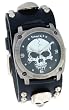 Nemesis # MSK926K Men's Wide Leather Round Skull Cuff Watch