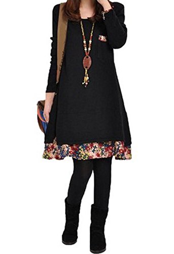 Women's Dress Long Sleeve Floral Pieced Loose Casual Pullover Skirt
