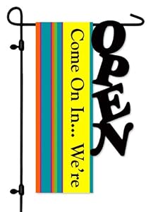 We're Open Sculpted Artistic Blend Garden Size Flag