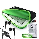 Amazon Kindle ( Wifi Only , Wifi + 3G ) ( Latest Generation ) Accessories Kit: Jet Black with Dark Green Carrying Sleeve With Extra Pocket + Kindle Earphones with Microphone + Custom Cut Kindle 2 Screen Protector + A Live*Laugh*Love Wrist Band!!!