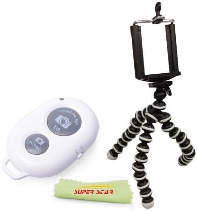Superstar Bluetooth Wireless Remote Control Camera Release Self Timer Remote Shutter Controller + Holder + Mini Tripod for iPhone 5 5s 5c 4s 4, iPad 5 4 3 iPad Air Mini, Samsung Galaxy S4 S3 Note 3 2, Android Phone (White+Holder)