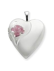 Sterling Silver 20mm Enameled Rose Heart Locket w/ 18in Chain. Metal Wt- 5.5g