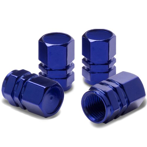 Hexagon-Style-Polished-Aluminum-Royal-Blue-Chrome-Tire-Valve-Stem-Caps-Pack-of-4