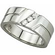 0.25 Ct. T.W. Round Brilliant Cut Diamonds, 14K White Gold. Three Stone Men's Diamond Band