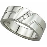 0.25 Ct. T.W. Round Brilliant Cut Diamonds, 14K White Gold. Three Stone Men's Diamond Band