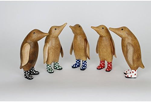 Bamboo Root And Teak Penguin In Wellies Figurine