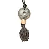 Aztec Shield with Gemstone Tribal Pendant on Corded Necklace