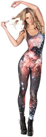 New Women Galaxy Sleeveless Round Collar Leggings Yoga Suit Pants Jumpsuits (XS)