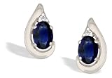 14K White Gold Genuine Oval Sapphire and Diamond Earrings