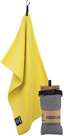 Biospired Endurance Pack Quick Drying Microfiber Camp &amp; Gym Towel with Snap Loop/Carry Pouch, Yellow, Large