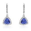 Earrings With 4.65ctw Precious Stones - Genuine Clean Diamonds and Tanzanites Made of 14K White Gold Length 29mm