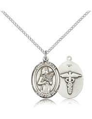 .925 Sterling Silver Saint St. Agatha / Nurse Medal Pendant 3/4 x 1/2 Inches Nurses/Breast Cancer-8003- Comes with a .925 Sterling Silver Lite Curb Chain Neckace And a Black velvet Box