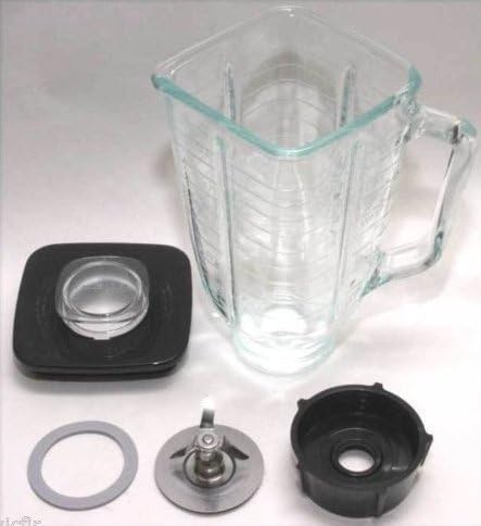 5 Cup Square Top 6 Piece Complete Glass Jar Replacement Set, Fits Oster Blender by Oster