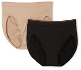 Maidenform Womens Control It Seamless Everyday Control 2 pack Hi Cut, Black w/ Chocolate Truffle and Body Beige w/ Malibu Peach, L photo