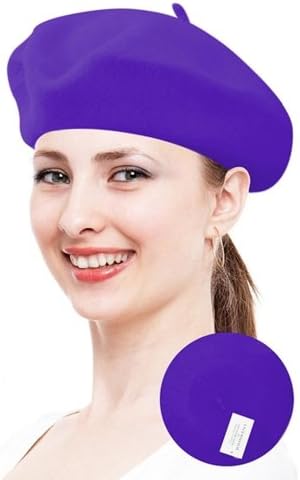 Lady's Dark Purple Color Wool Solid Colors Beret WH4010