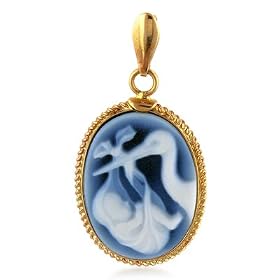 14K Stork with Baby Cameo Pendant