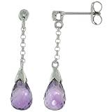 10k White Gold Dangle Amethyst Earrings, w  0.02 Carat Brilliant Cut Diamonds, 1 1 16 in. (27mm)...