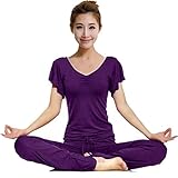 Great Value Yoga Clothing Modal Falbala Short-sleeve Yoga Clohting Suit Size M Purple