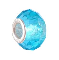 Pandora Style Charm Bead (Z351) Faceted Glass (14mm x 9mm) (fits Troll too) ~ Aqua Blue