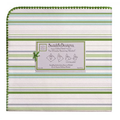 SwaddleDesigns Ultimate Receiving Blanket - Jewel Tone Stripes, Green and Sterling