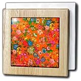 Bright Floral on Orange - 6 Inch Tile Napkin Holder