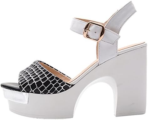 Summer Sexy Peep-toe Rough High Heel Platform Leather Shoes Women Shoes(7.5 B(W) US, black)