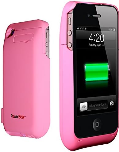 PowerBear® iPhone 4 / 4s Rechargeable Battery Case with Built in External Power Bank (3,000 mah) - Pink (Up to 2X the Power) comes with Free Screen Protector