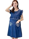 【TPGROWIN】 マタニティ ウェア ワンピース ドレス デニム フリル 授乳口付き 出産 外出着 妊婦服 産前 産後 授乳服 着痩せ 上品 (M, ダークブルー)