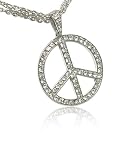 Large Crystal Ice Bling Peace Silver Pendant Necklace Fashion Jewelry