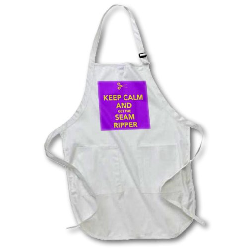 EvaDane - Funny Quotes - Keep calm and get the seam ripper, Purple and Yellow, - Aprons - Medium Length Apron with Pouch Pockets 22w x 24l (apr_172005_2)
