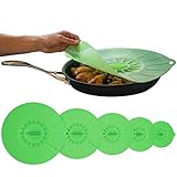 Bizanzzio Top On Flat Silicone Lids - Set of 5 (including an extra large approx 14 inch lid) in Mint Green -Reuseable Super Suction Food Covers