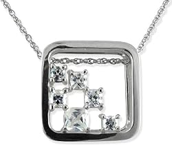 Sterling Silver 1.2 CTW Square Cobblestone Pendant on 18" Chain