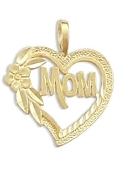 MOM Heart Flower Pendant 14k Yellow Gold Charm