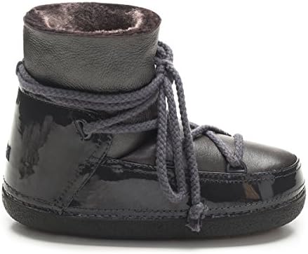 IKKII 17300 Gloss Low Lambskin Fur Winter Boots (36, Black)